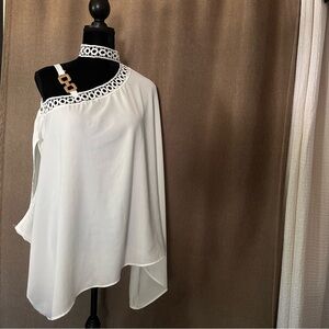 CHICME Asymmetrical white sleeveless Blouse with Embellished Neckline NWOT